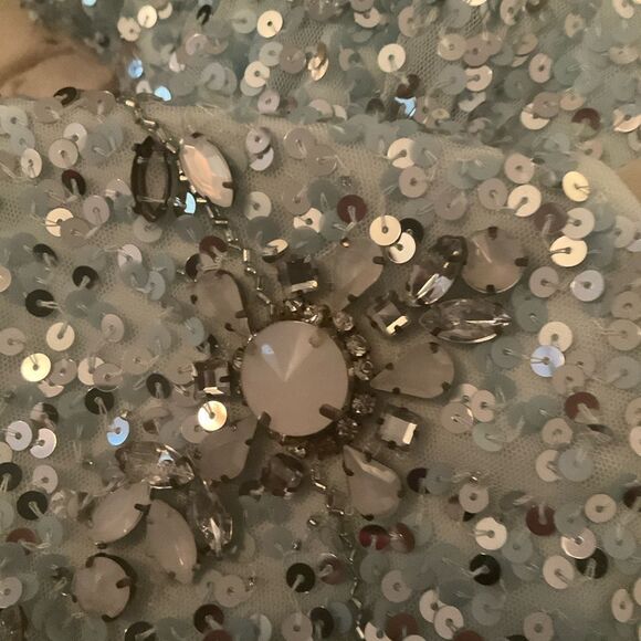 MAC DUGGAL 93932 Blue Flutter Sleeve Sequin High Neck Gown - Picture 14 of 15